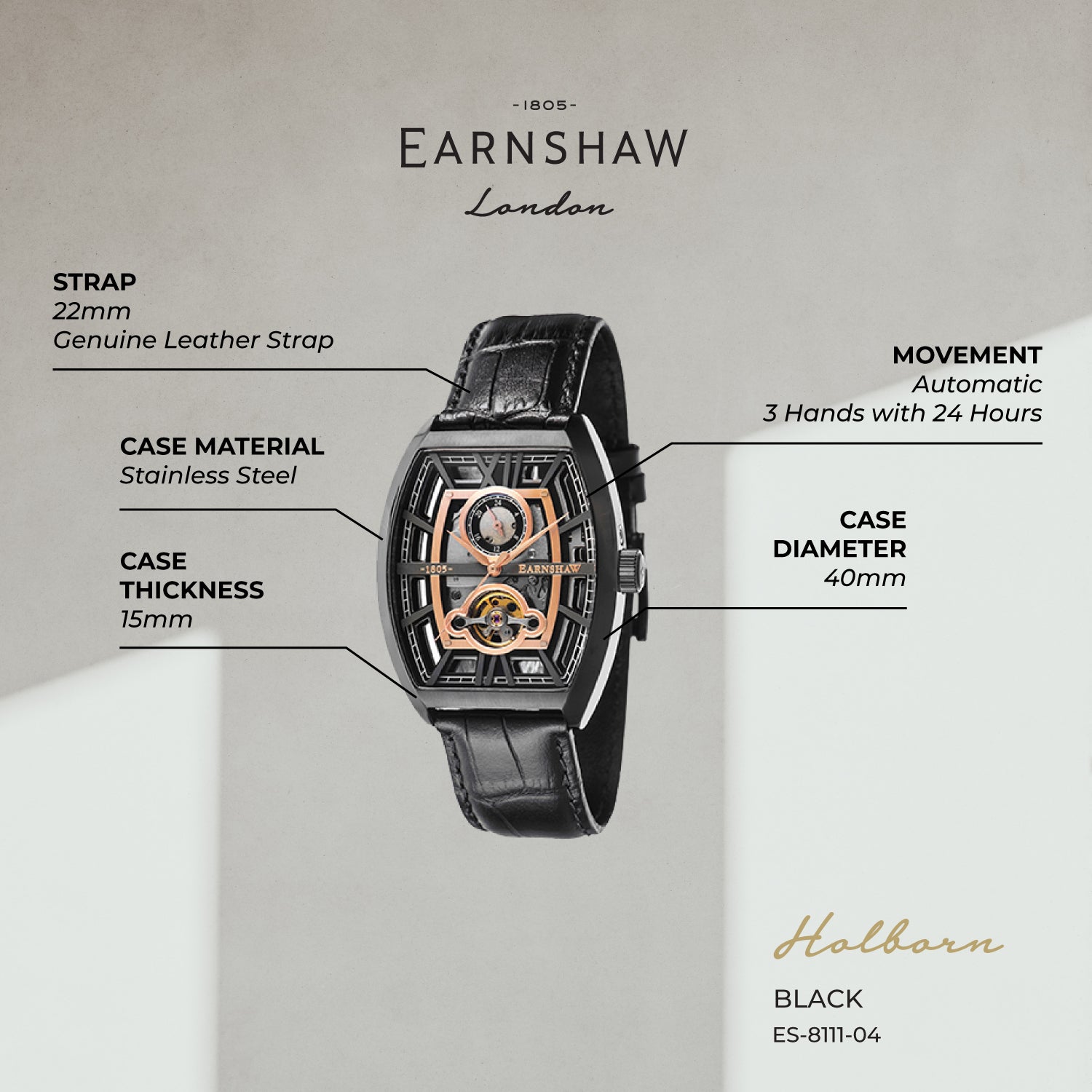Holborn Mechanical Automatic Men's Watch - ES-8111-04 – Bizotico
