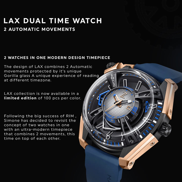 RIM LAX Dual Time Automatic Men's Watch - LAX01-BK