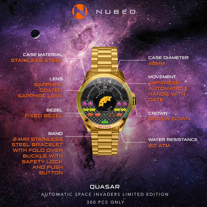 Quasar Automatic Space Invaders Limited Edition 24 Jewels Men's Watch -  NB-6082-SI-33