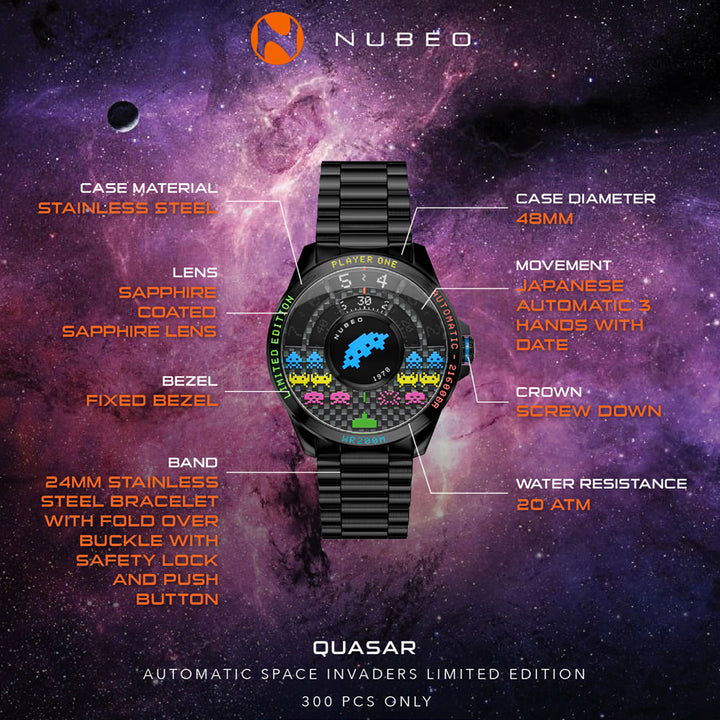 Quasar Automatic Space Invaders Limited Edition 24 Jewels Men's Watch -  NB-6082-SI-44