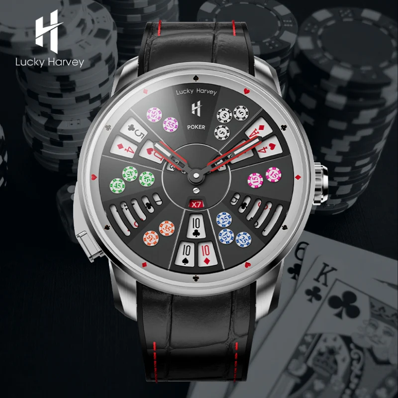 Lucky Harvey Player Series Three Card Poker Automatic Watch With Collectible Gift Box ( Silver )