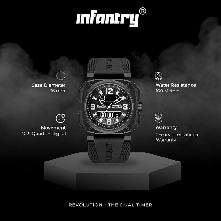 Revolution The Dual Timer Multifunction Ana-Dig Men's Watch - REVO-AD-42BLACK