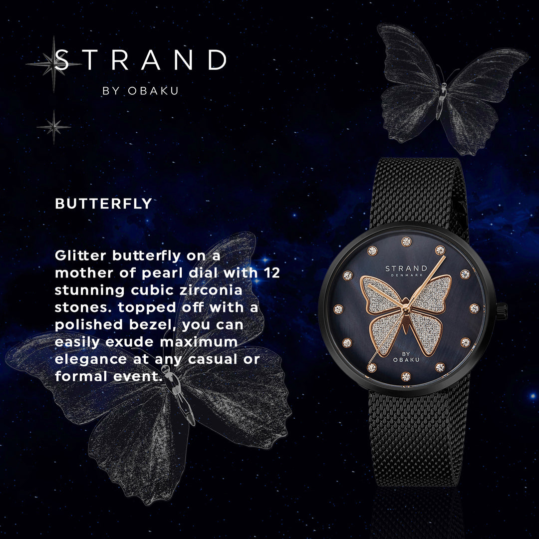 Butterfly Charcoal Quartz MOP Women's Watch - S700LXBBMB-DB