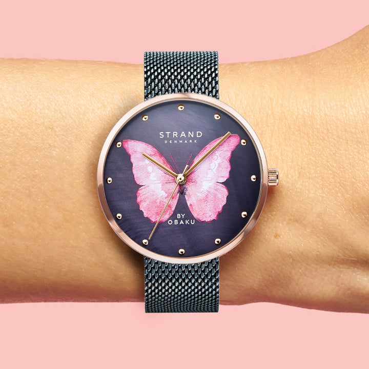 Printed Butterfly Quartz MOP Women's Watch - S700LXVBMB-DBP