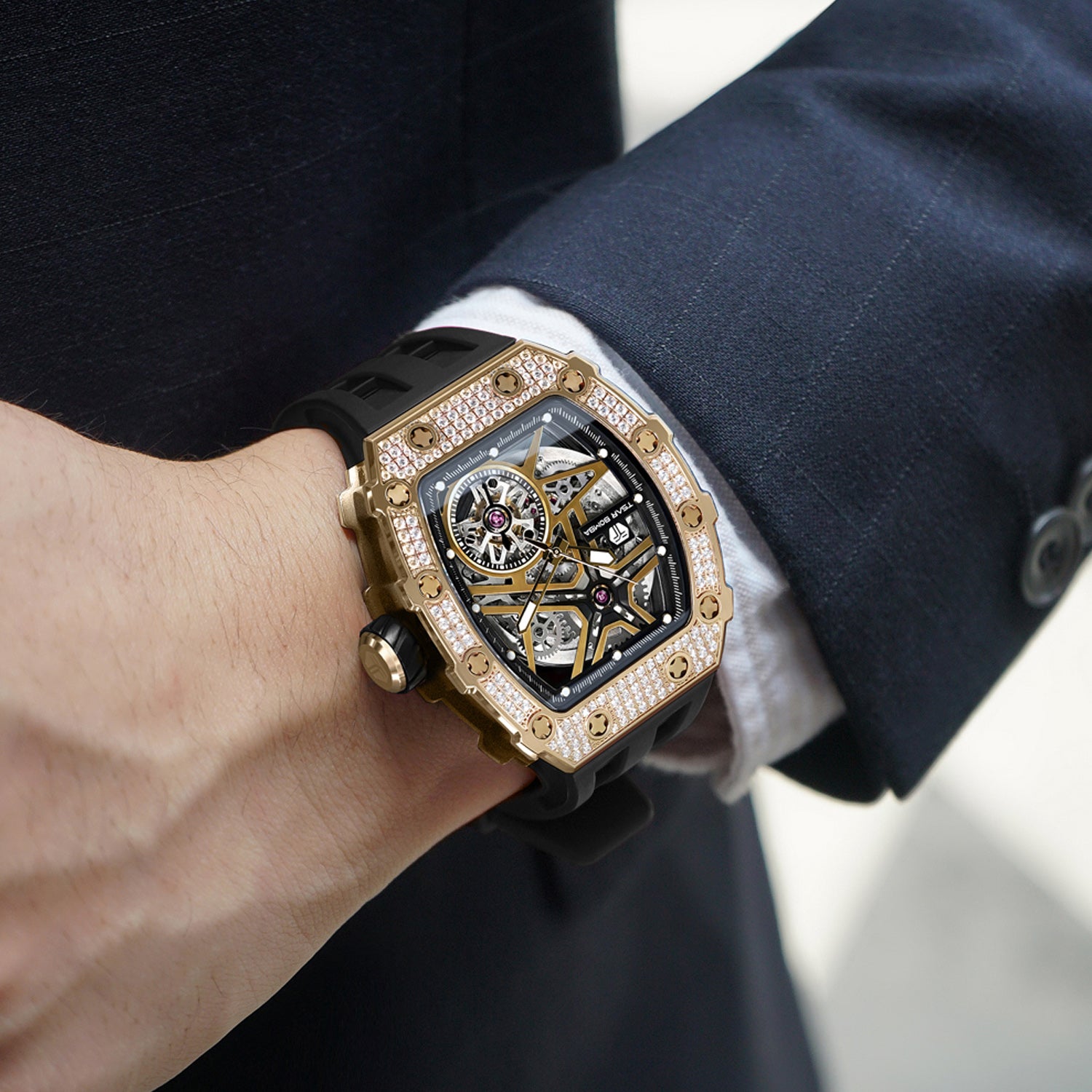 Automatic 21 Jewels Diamond Like CZ Men's Watch - TB8209D-04