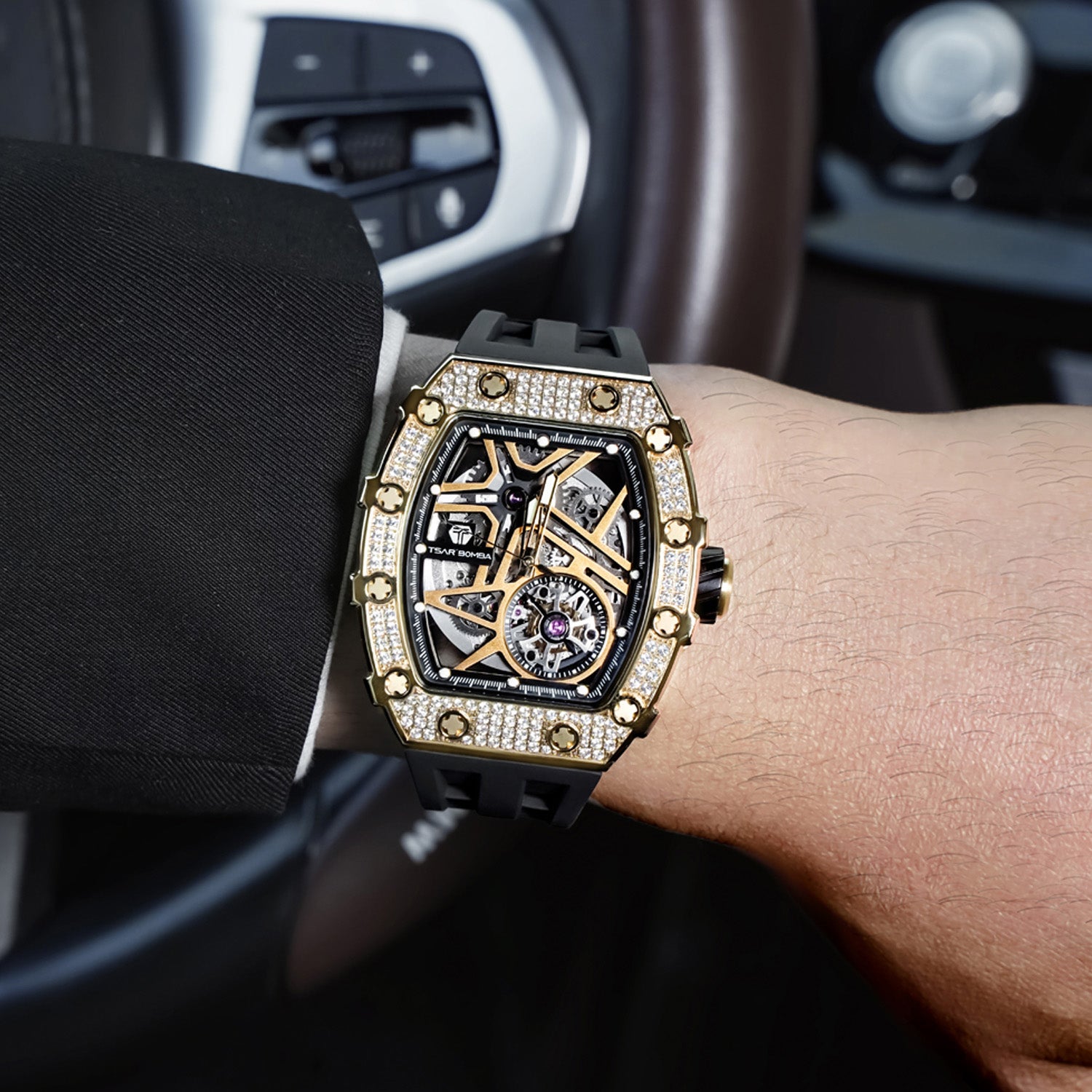 Automatic 21 Jewels Diamond Like CZ Men's Watch - TB8209D-04