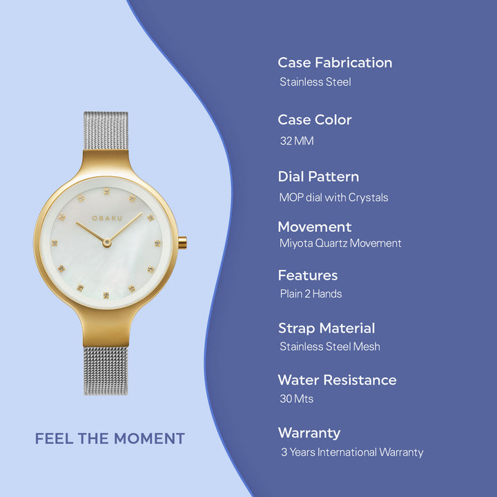 Sky-Gold Bi Quartz MOP Women's Watch - V173LXGWMC